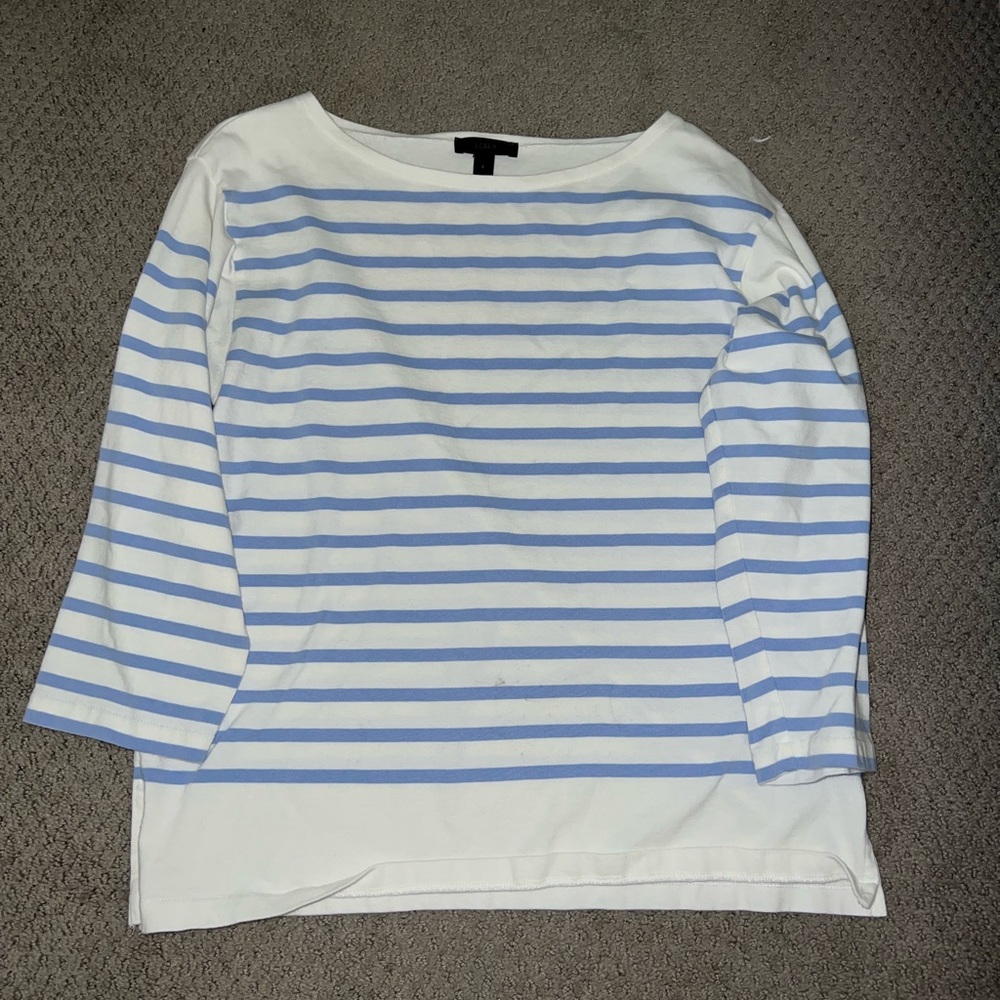 J.Crew Boat Neck Blue and White Striped Long Sleeve